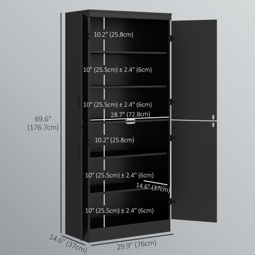 HOMCOM – Armoire garde-manger de 70&nbsp;po, armoire de rangement autonome à 4 portes, garde-manger à 6 niveaux pour salon, noir