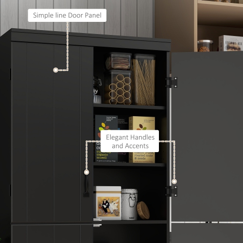 HOMCOM – Armoire garde-manger de 70&nbsp;po, armoire de rangement autonome à 4 portes, garde-manger à 6 niveaux pour salon, noir