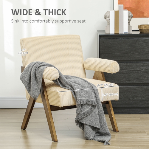 HOMCOM Accent Chair with Wide Seat, Corduroy Upholstered Armchair, Modern Living Room Chair with Soft Padded Armrests and Solid Wood Legs for