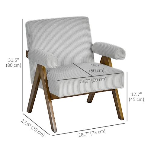HOMCOM Accent Chair with Wide Seat, Corduroy Upholstered Armchair, Modern Living Room Chair with Soft Padded Armrests and Solid Wood Legs for