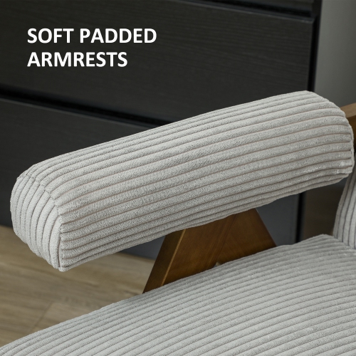 HOMCOM Accent Chair with Wide Seat, Corduroy Upholstered Armchair, Modern Living Room Chair with Soft Padded Armrests and Solid Wood Legs for