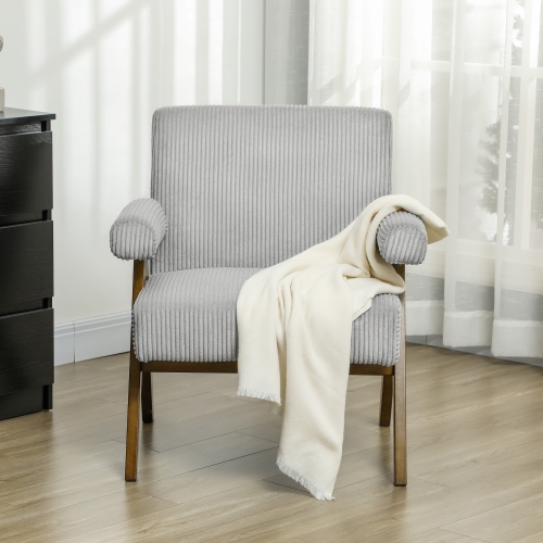 HOMCOM Accent Chair with Wide Seat, Corduroy Upholstered Armchair, Modern Living Room Chair with Soft Padded Armrests and Solid Wood Legs for