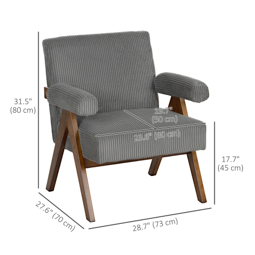 HOMCOM Accent Chair with Wide Seat, Corduroy Upholstered Armchair, Modern Living Room Chair with Soft Padded Armrests and Solid Wood Legs for