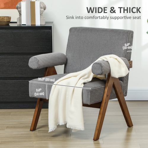HOMCOM Accent Chair with Wide Seat, Corduroy Upholstered Armchair, Modern Living Room Chair with Soft Padded Armrests and Solid Wood Legs for