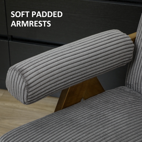 HOMCOM Accent Chair with Wide Seat, Corduroy Upholstered Armchair, Modern Living Room Chair with Soft Padded Armrests and Solid Wood Legs for