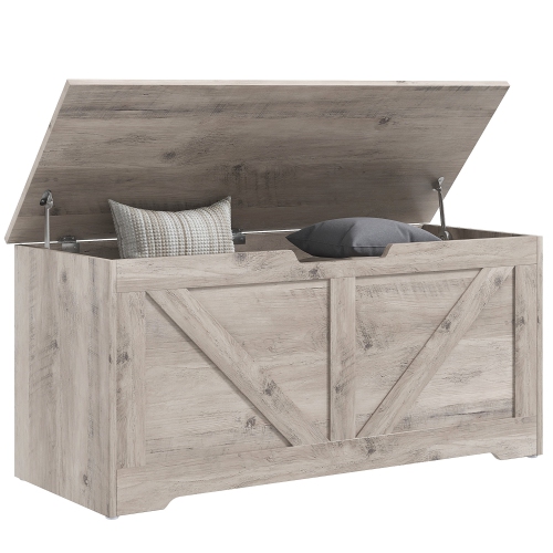 Image 1 de 9.. HOMCOM – Coffre de rangement avec 2 charnières de sécurité et poignée découpée en U, boîte en bois pour salon, entrée, 39,4 x 15,7 x 17,7", grain de