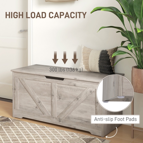 HOMCOM Storage Chest, Storage Bench with 2 Safety Hinges and U-shaped Cut-out Pull for Living Room, Entryway, 39.4" x 15.7" x 17.7", Supports 300