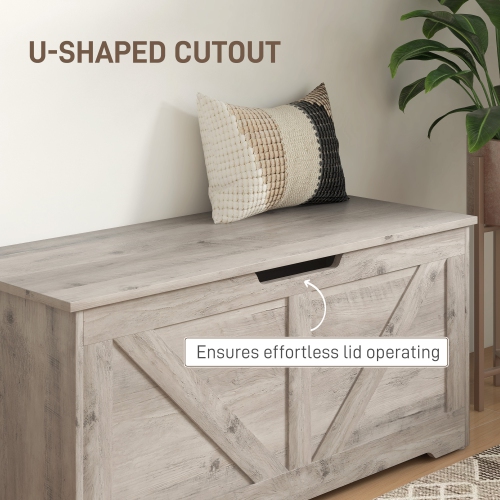 HOMCOM Storage Chest, Storage Bench with 2 Safety Hinges and U-shaped Cut-out Pull for Living Room, Entryway, 39.4" x 15.7" x 17.7", Supports 300