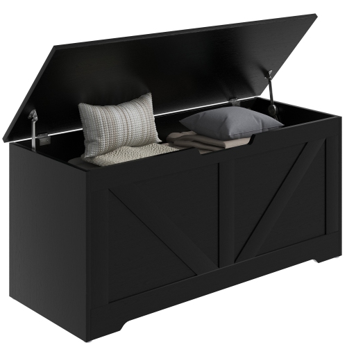 Image 1 de 9.. HOMCOM – Coffre de rangement avec 2 charnières de sécurité et poignée découpée en U, boîte en bois pour le salon, entrée, 39,4 x 15,7 x 17,7", grain