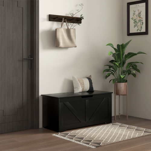 HOMCOM Storage Chest, Storage Bench with 2 Safety Hinges and U-shaped Cut-out Pull for Living Room, Entryway, 39.4" x 15.7" x 17.7", Supports 300
