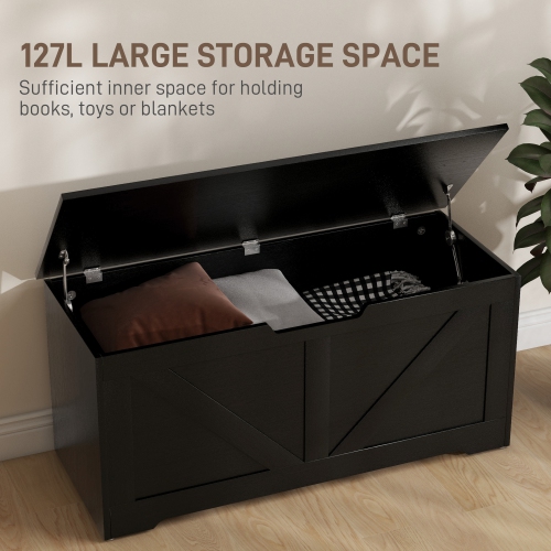 HOMCOM Storage Chest, Storage Bench with 2 Safety Hinges and U-shaped Cut-out Pull for Living Room, Entryway, 39.4" x 15.7" x 17.7", Supports 300