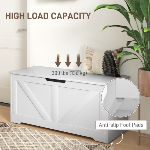 HOMCOM Storage Chest, Storage Bench with 2 Safety Hinges and U-shaped Cut-out Pull for Living Room, Entryway, 39.4" x 15.7" x 17.7", Supports 300