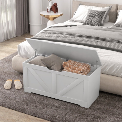 HOMCOM Storage Chest, Storage Bench with 2 Safety Hinges and U-shaped Cut-out Pull for Living Room, Entryway, 39.4" x 15.7" x 17.7", Supports 300