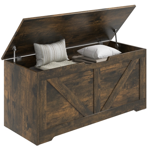 Image 1 de 9.. HOMCOM – Coffre de rangement avec 2 charnières de sécurité et poignée découpée en U, boîte en bois pour salon, entrée, 39,4 x 15,7 x 17,7&nbsp;po,