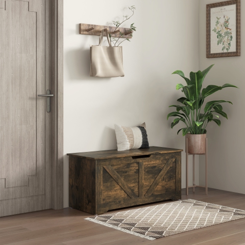 HOMCOM – Coffre de rangement, banc de rangement avec 2 charnières de sécurité et découpe en U pour le salon et l'entrée, 39,4&nbsp;po x 15,7&nbsp;po