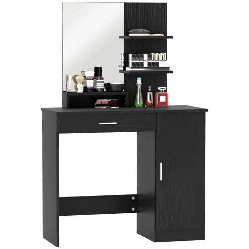 HOMCOM – Coiffeuse, table de maquillage avec miroir, tiroir et tablettes de rangement pour chambre