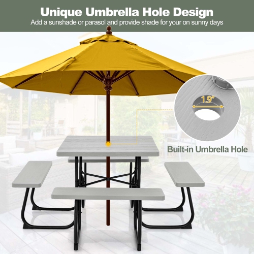 Costway Outdoor 8-person Square Picnic Table Bench Set with 4 Benches & Umbrella Hole