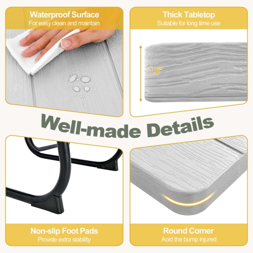 Costway Outdoor 8-person Square Picnic Table Bench Set with 4 Benches & Umbrella Hole