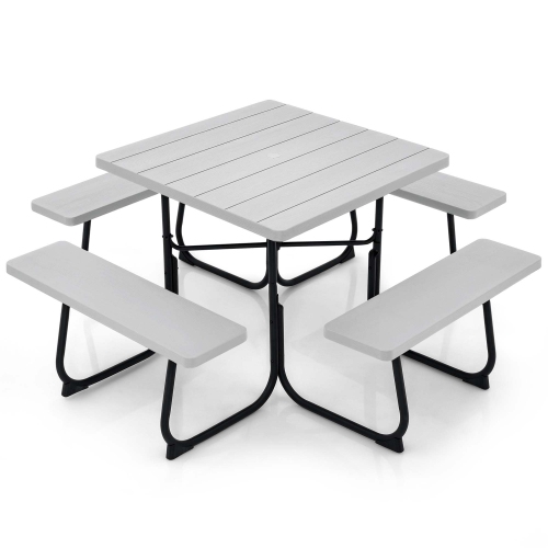 Costway Outdoor 8-person Square Picnic Table Bench Set with 4 Benches & Umbrella Hole