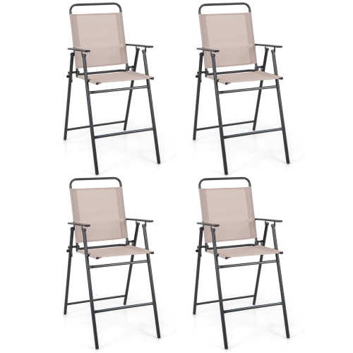 Costway 4PCS Patio Folding Bar-height Chairs with Armrests Quick-drying Seat Beige Backyard