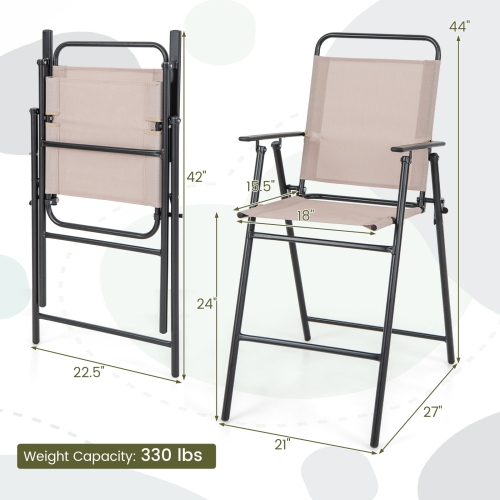 Costway 4PCS Patio Folding Bar-height Chairs with Armrests Quick-drying Seat Beige Backyard