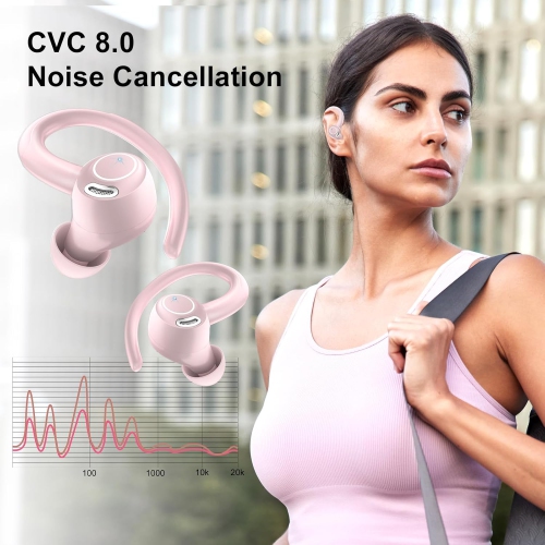 Wireless Earbuds, Bluetooth 5.3 Headphones Sport with ENC Mic, IP7 Waterproof Ear Buds with Earhook for Running, Dark Pink