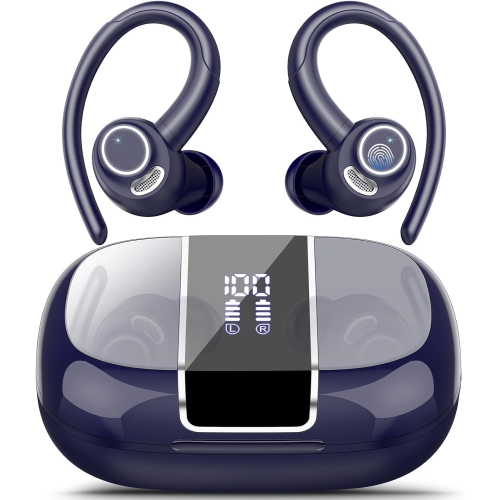 Wireless Earbuds, Bluetooth 5.3 Headphones Sport with ENC Mic, IP7 Waterproof Ear Buds with Earhook for Running, Deep Blue