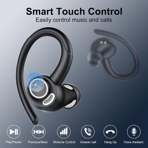 Wireless Earbuds, Bluetooth 5.3 Headphones Sport with ENC Mic, IP7 Waterproof Ear Buds with Earhook for Running, Black