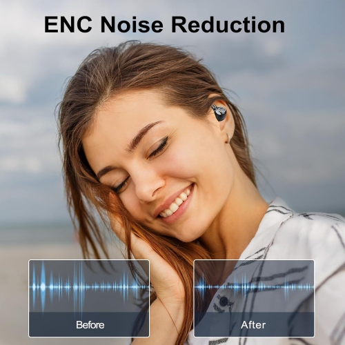 Wireless Earbuds, Bluetooth 5.3 Headphones Sport with ENC Mic, IP7 Waterproof Ear Buds with Earhook for Running, Black