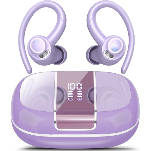 NONE  Wireless Earbuds, Bluetooth 5.3 Headphones Sport With Enc Mic, Ip7 Waterproof Ear Buds With Earhook for Running In Purple