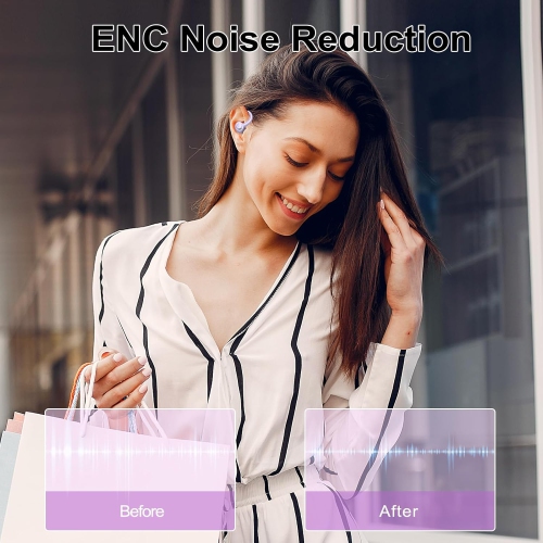 Wireless Earbuds, Bluetooth 5.3 Headphones Sport with ENC Mic, IP7 Waterproof Ear Buds with Earhook for Running, Purple