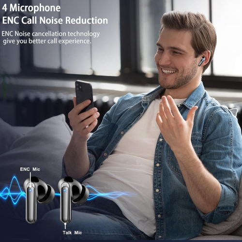 Wireless Earbuds, Bluetooth Ear Buds 5.3 Mini HiFi Stereo with 4 ENC Noise Cancelling Mics, IP7 Waterproof in Ear Earphones, for Sports Bluetooth