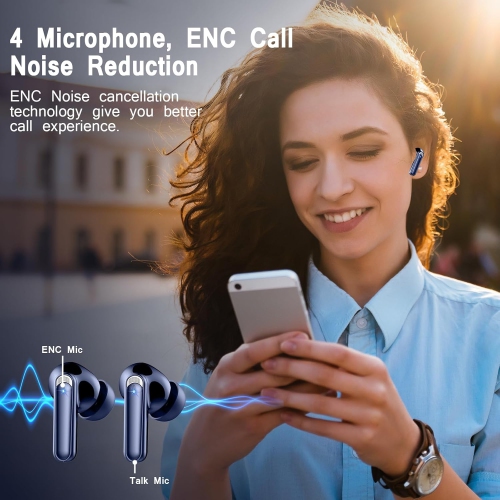 Wireless Earbuds, Bluetooth Ear Buds 5.3 Mini HiFi Stereo with 4 ENC Noise Cancelling Mics, IP7 Waterproof in Ear Earphones, for Sports Bluetooth