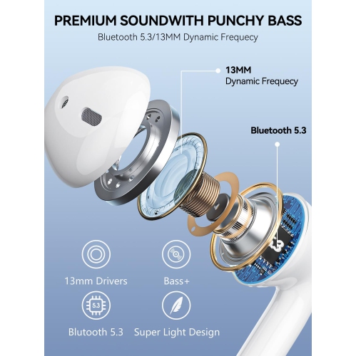 Wireless Earbuds Bluetooth 5.3 Headphones 40 Hrs Playtime with LED Display, IP7 Waterproof Ear Buds Wireless Ear Buds with Mic for iPhone Android,