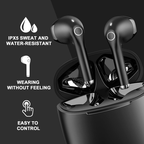 Wireless Earbuds, IPX5 Waterproof Wireless Headphones Touch Control, Bluetooth Headphones 25 Hrs with USB-C Charging for Running, Black