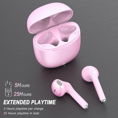 Wireless Earbuds, IPX5 Waterproof Wireless Headphones Touch Control, Bluetooth Headphones 25 Hrs with USB-C Charging for Running, Pink