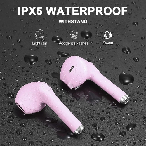 Wireless Earbuds, IPX5 Waterproof Wireless Headphones Touch Control, Bluetooth Headphones 25 Hrs with USB-C Charging for Running, Pink