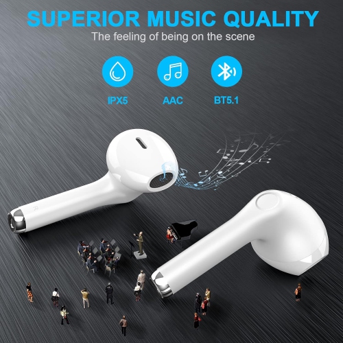Wireless Earbuds, IPX5 Waterproof Wireless Headphones Touch Control, Bluetooth Headphones 25 Hrs with USB-C Charging for Running, White