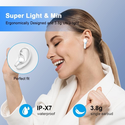 Wireless Earbuds, Bluetooth Headphones 5.3 HiFi Stereo Bluetooth Earbuds, LED Display 40H Ear Buds IP7 Waterproof in-Ear for Android iOS, White