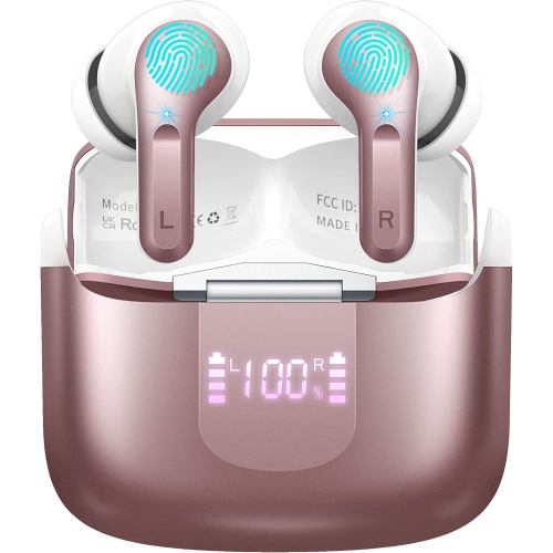 NONE  Wireless Earbuds, Bluetooth Headphones 5.3 Hifi Stereo Bluetooth Earbuds, Led Display 40H Ear Buds Ip7 Waterproof In-Ear for Android Ios, Rose