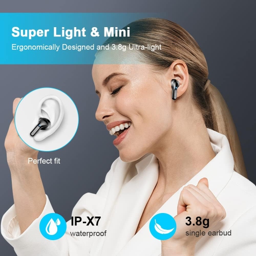Wireless Earbuds, Bluetooth Headphones 5.3 HiFi Stereo Bluetooth Earbuds, LED Display 40H Ear Buds IP7 Waterproof in-Ear for Android iOS, Black