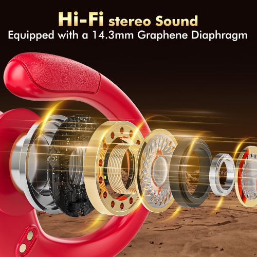 Wireless Earbuds Bluetooth Headphones 80hrs Playback Ear Buds Power Display with Noise Canceling Mic with Earhooks for Sports/Running, Red