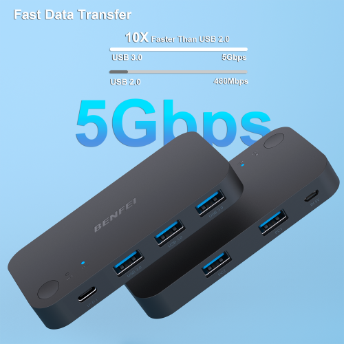 USB 3.0 Switch Computers Share 3*USB 3.0 and 1*USB C with Remote Control for PC Mouse Keyboard Printer Scanner, USB KVM Switch Selector Compatible