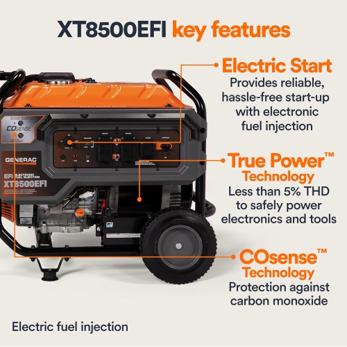 Generac 7247 XT8500EFI 8,500-Watt Gas-Powered Portable Generator - Powerful Electronic Fuel Injection Engine
