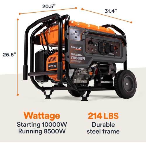 Generac 7247 XT8500EFI 8,500-Watt Gas-Powered Portable Generator - Powerful Electronic Fuel Injection Engine