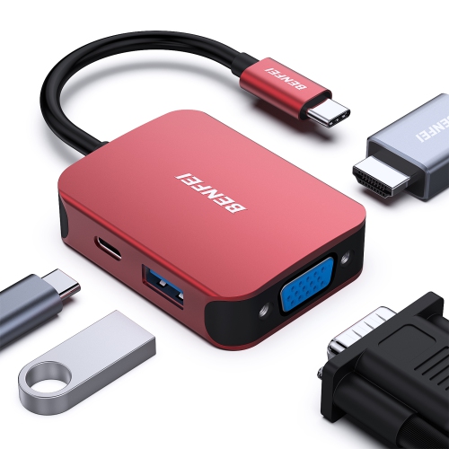 Concentrateur USB-C 4-en-1 BENFEI, USB-C à HDMI VGA avec port USB 3,0, 100&nbsp;W Power Delivery, compatible avec iPhone 15 Pro/Max, MacBook Pro/Air