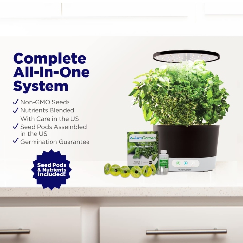 AeroGarden – Système hydroponique pour jardin d'intérieur Harvest 360 avec lumière de culture à DEL et trousse d'herbes, peut contenir jusqu'à 6