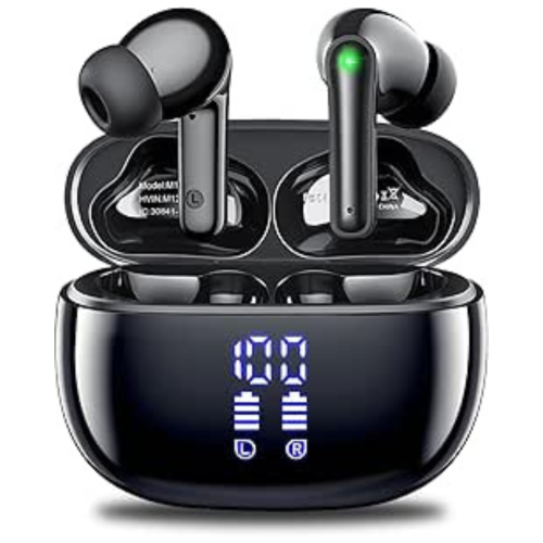 PRIME MADE  Wireless Earbuds, Bluetooth 5.3 Headphones 48 Hrs Playtime w Led Power Display Charging Case, Ipx5 Waterproof Deep Bass Stereo Earphones