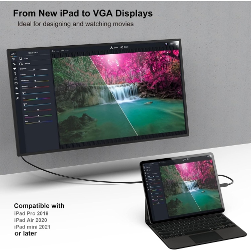 BENFEI USB C to VGA 6 Feet Cable [Thunderbolt 3/4 Compatible] with iPhone 15 Pro/Max, MacBook Pro/Air 2023, iPad Pro, iMac, S23, XPS 17, Surface Book