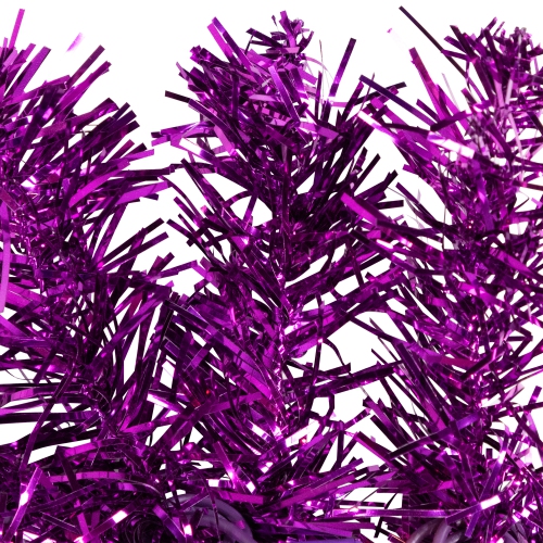 Pre-Lit Artificial Tinsel Christmas Garland - 9' x 8" - Purple - Clear Lights